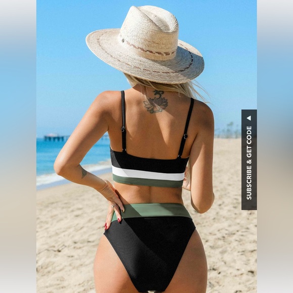 Cupshe Alegria Colorblock Bralette & High Waist Bikini Set - L Top & XL Bottom - Picture 4 of 8